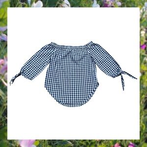 SO Navy Gingham Off-Shoulder Top w/ Sleeve Ties - Size M